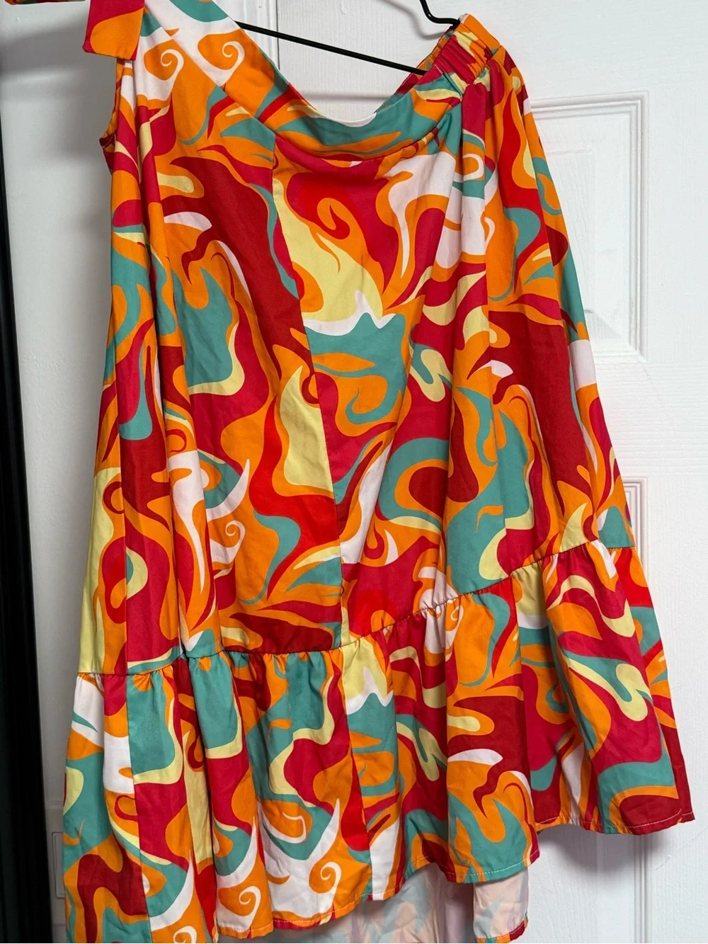 SHEIN Neon Swirl One-Shoulder Sundress in Pink, Green, Yellow, Orange